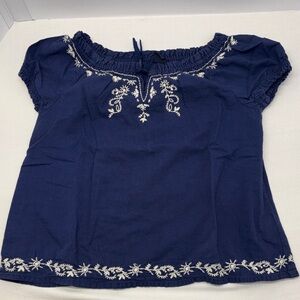 3/$30 Gap Navy Blue Embroidered Peasant Top